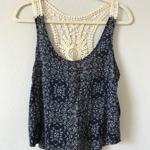 Patterned boho tank with crochet detail